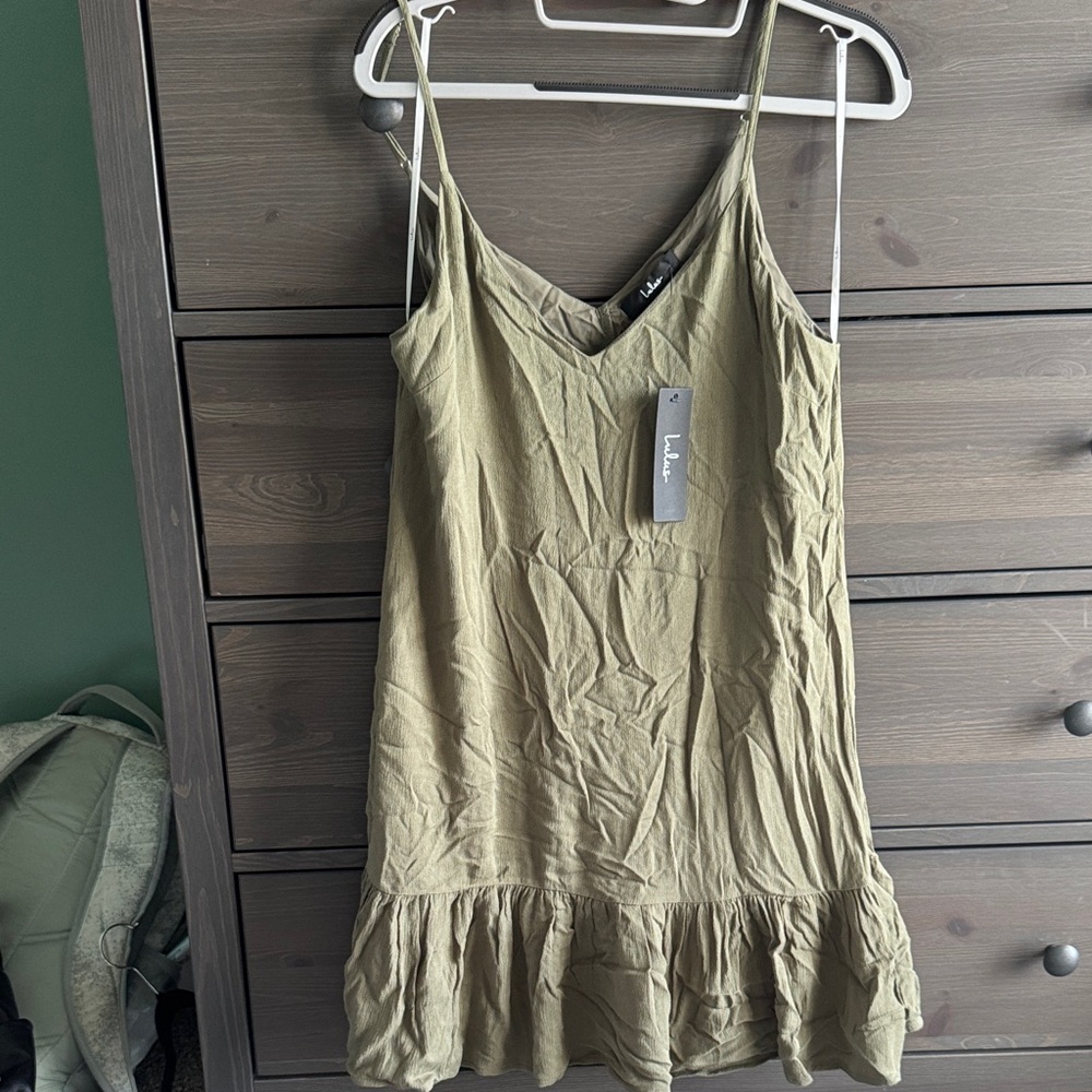 New with tags Lulus Olive Slip Dress with Ruffle Hem